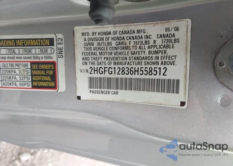 2006 Honda Civic Ex from USA, damaged, VIN 2HGFG12836H558512